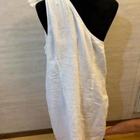 NWT- J.Crew One-Shoulder White Linen Tie-Shoulder Shift Dress - Picture 4 of 10